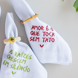 Conjunto 4 Guardanapos  em Linho Bordados Frases