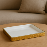 Bandeja Decorativa Éclat de Porcelana Branco e Dourado - 23,4cm x 23,3cm x 2,6cm