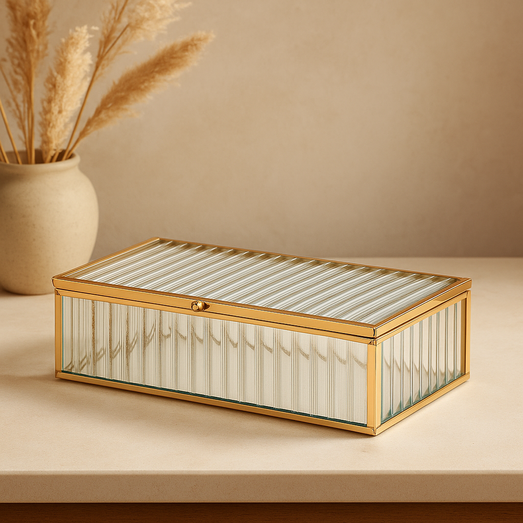 Mini Caixa Vintage Concept Canelado em Vidro com Metal