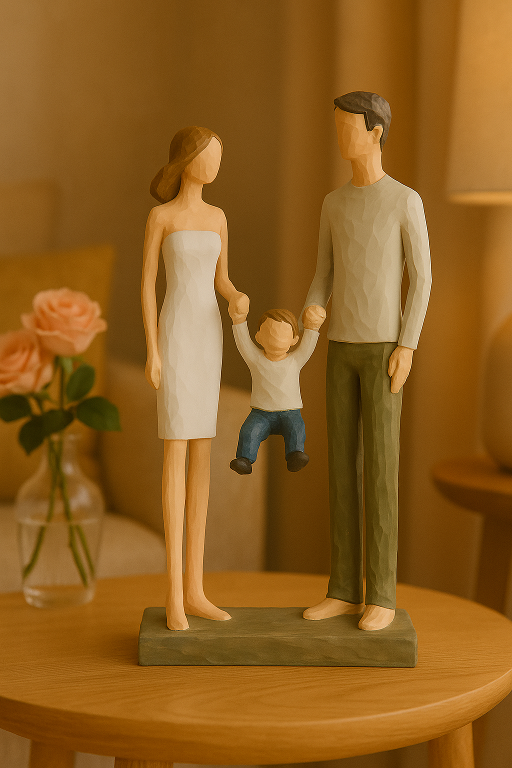 Escultura Decorativa  em Resina Casal e Filho 32x15x6,8cm