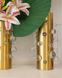 Vaso de Metal Dourado Aura Cristalina 18cm x 18cm x 28cm