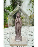 Cúpula Acrílico Nossa Senhora de Fátima Prata 22x10 cm