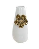 Vaso Decorativo Golden Flower Cerâmica – Branco e Dourado (25,2 cm)