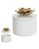 Caixa Decorativa Golden Flower Cerâmica – Branco e Dourado