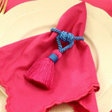 Porta-guardanapo cordão com tassel pink e azul